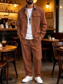Men's Cargo-Style Overshirt and Drawstring Pants Set